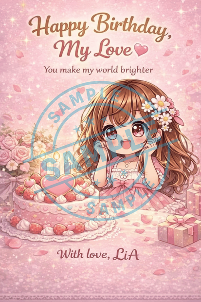 LiA-to. Birthday Card Template ～Pink Sweet Party Edition～