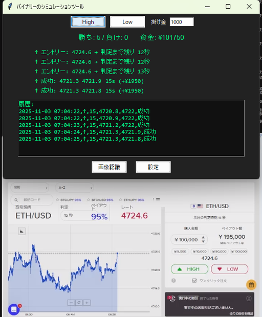 ＯＣＲを使ったバイナリーオプションシミュレータ