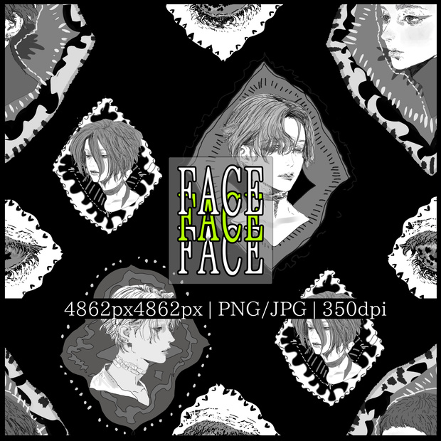 【PNG/JPG】手描きの顔のシームレスパターン | Hand-drawn Face Tile