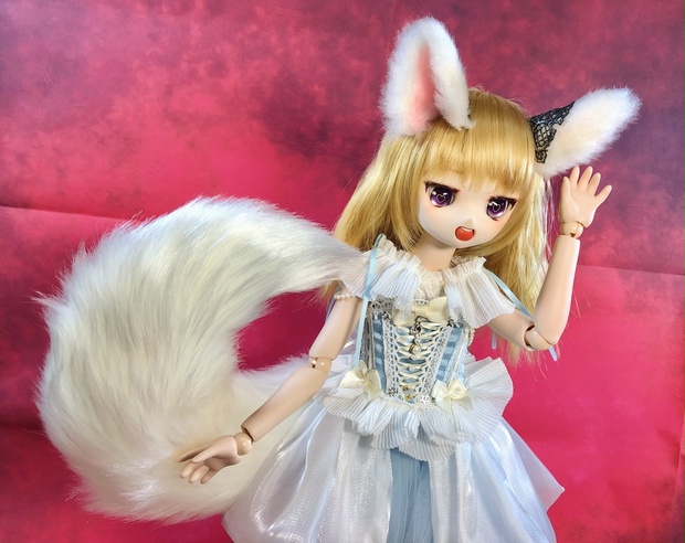 はちぽち図書館 聖獣 白狐 狐耳 しっぽセット Dd Sd Mdd Dds Msd 40 60cmドール用 ドルフィードリーム アクセサリー ホワイト ねこみこ はちぽち図書館の露店 Booth