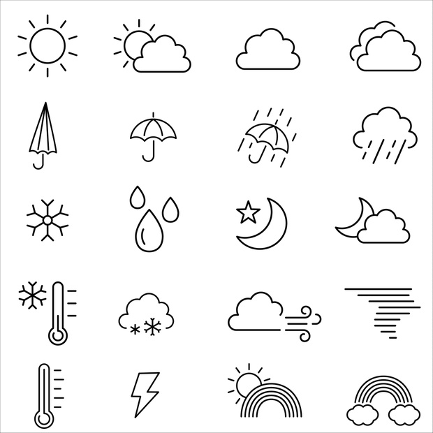 天気のモノクロアイコンセット