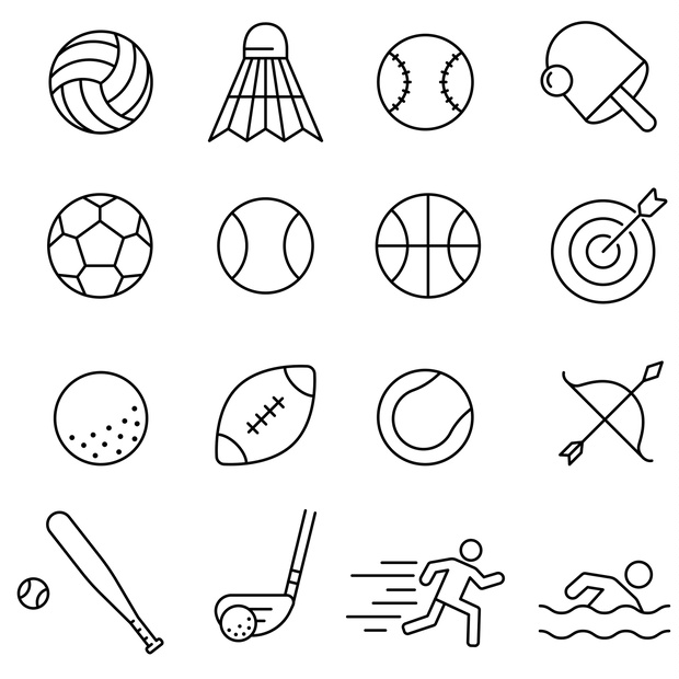スポーツに関する線画アイコンセット(2カラー)