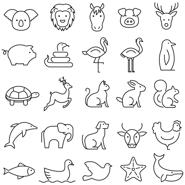 動物の線画アイコンセット