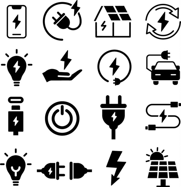電気に関するシルエットアイコンセット