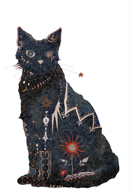 星を眺める猫【複製原画】