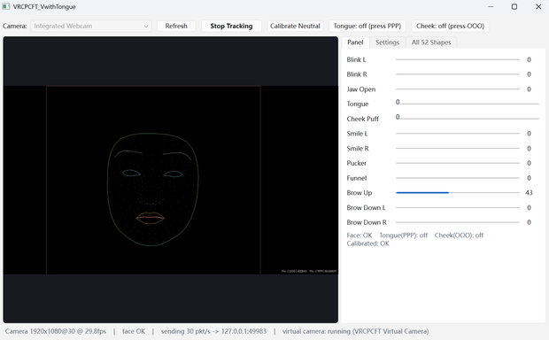 【VRCPCFT 拡張版】VRChat専用フェイストラッキングソフト  PC勢でもVRゴーグル並みの豊かな表情を