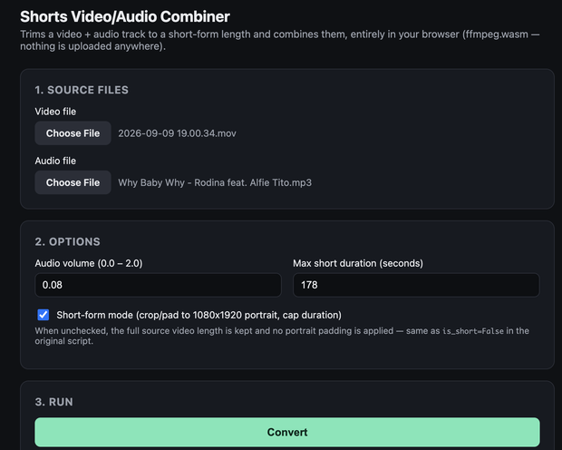 Shorts Video/Audio Combiner