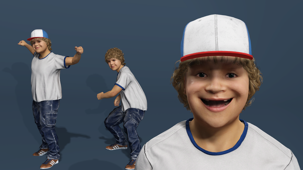 リアル子供少年 ダスティン・ヘンダーソン ストレンジャー・シングス 表情リグ ローポリ 3Dモデル