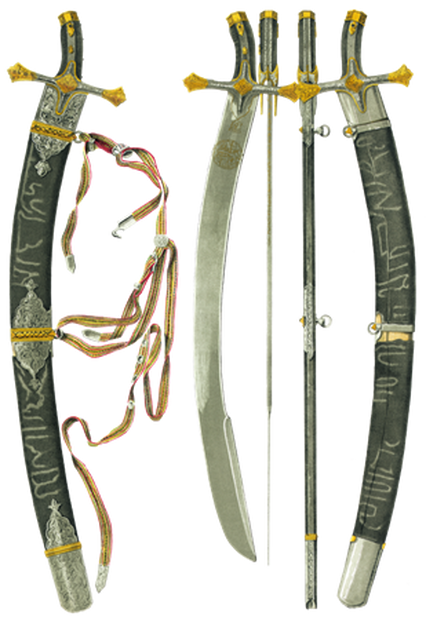 PNG画像：剣（サーベル）アンティークイラスト