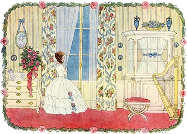 Png画像 窓辺にたたずむお姫様アンティークイラスト アンティーク レトロ イラスト画像素材 Booth