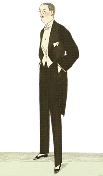 PNG画像：燕尾服姿の中年紳士アンティークイラスト