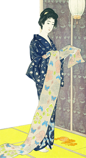PNG画像：夏用着物に衣替えした大正美人 アンティークイラスト