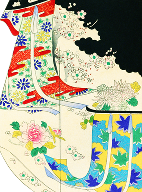 PNG画像：大正時代着物デザイン 簾 アンティークイラスト