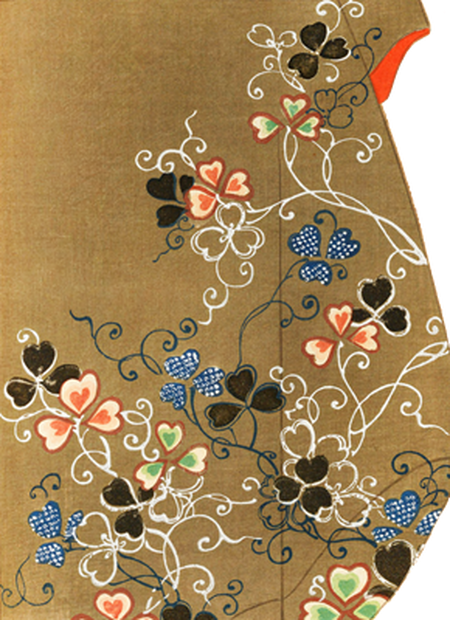 PNG画像：大正時代着物デザイン 三つ葉 アンティークイラスト