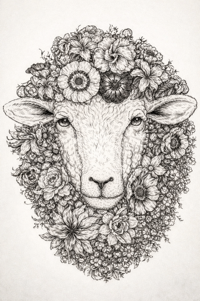 Floral Sheep Skull Tattoo Design