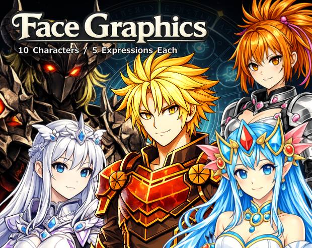 FG03｜エレメントヒーロー顔グラ50点｜炎・水・風・闇など属性戦士10人×5表情