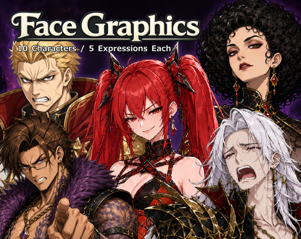 FG07｜ヴィラン顔グラ50点｜敵幹部・暗殺者・魔術師など10人×5表情