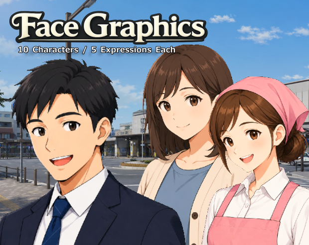 FG11｜現代NPC顔グラ50点｜会社員・受付・家族・店員など10人×5表情
