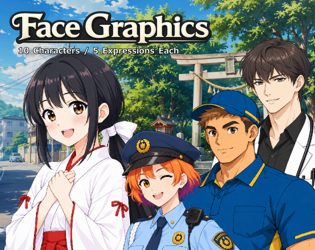 FG14｜現代職業顔グラ50点｜医師・教師・警察官・巫女など10人×5表情