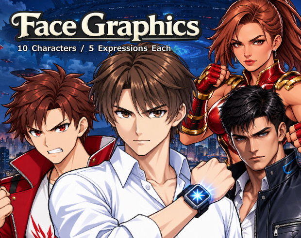 FG16｜変身ヒーロー顔グラ50点｜ヒーロー・ヒロイン10人×5表情＋ボーナス14点