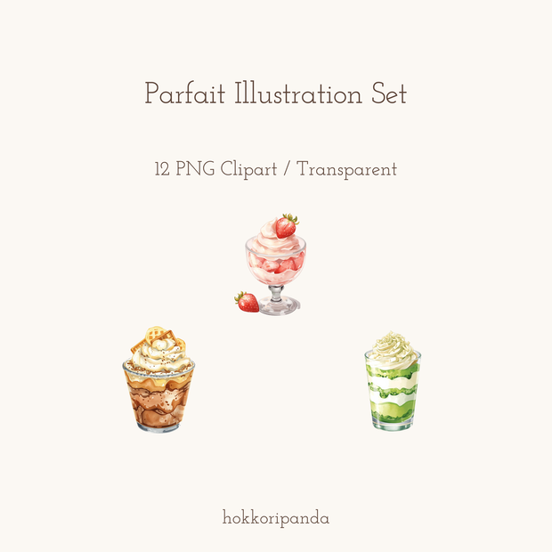 Parfait Illustration Set｜水彩パフェのPNG素材（12点）