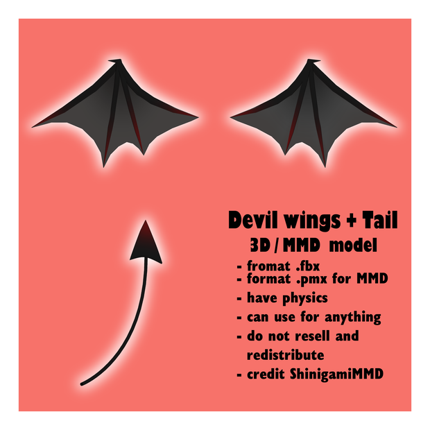 3D/MMD - Devil Wings + Tail 