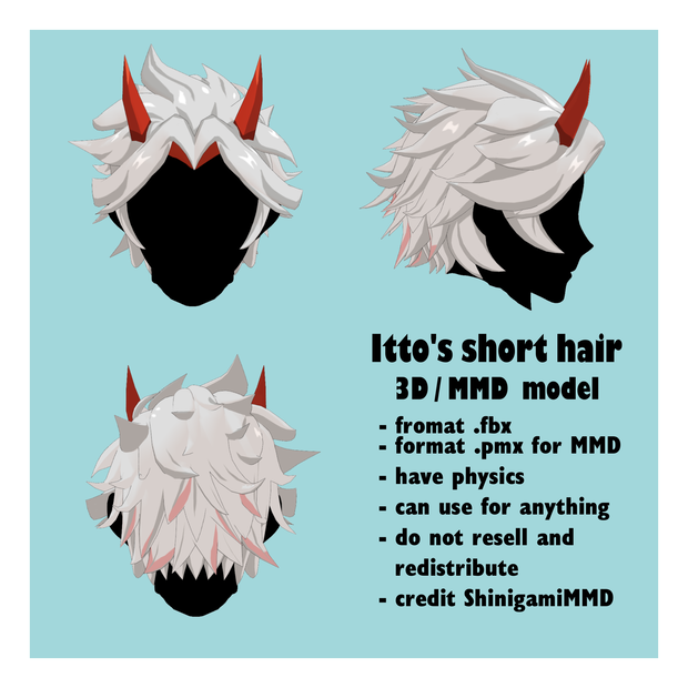 3D/MMD Itto's short hair