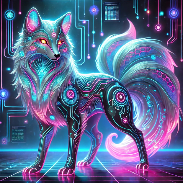 【デジタルアート素材】Cyber Foxes Collection Vol.1｜高解像度サイバーフォックス4枚セット（印刷・壁紙OK）