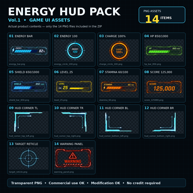 ENERGY HUD PACK Vol.1 - Game UI素材