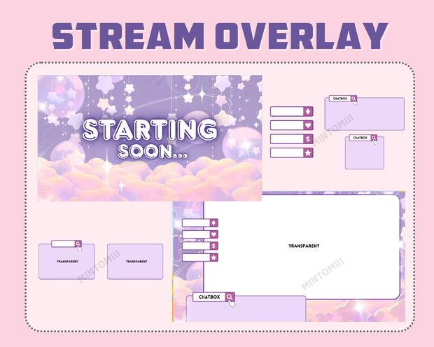 Dreamy Cloud Star Stream Overlay ┃Streamelements, OBS, Twitch, YouTube, Facebook