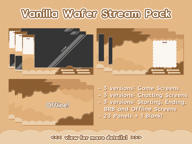 Vanilla Wafer Twitch Stream Package | Panels, Starting Soon, BRB, Offline Overlays | OBS Stream | VTuber Assets