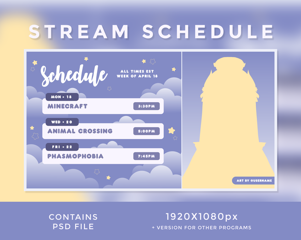 DREAM | Twitch Schedule Template | VTuber Graphics | Streamer Graphics | 3 - DAY