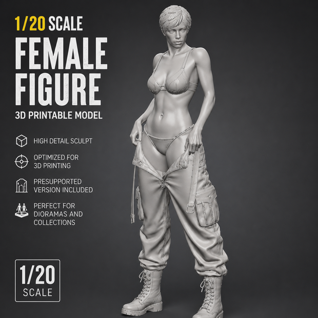 着替え中の女性フィギュア｜1/20 3Dプリント用 STLデータ｜ミリタリー・SF・ジオラマ