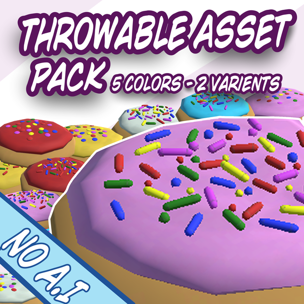 Throwable 3D Sugar Cookie Asset Pack: 5 Colors, 2 Sprinkles (10 FBX Files)