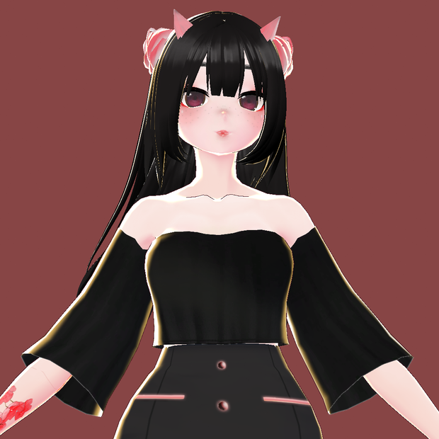 [Vroid] Black Ruffled Simple Off Shoulder