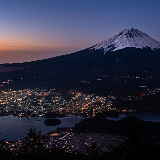 夜と朝の富士山 A4サイズ