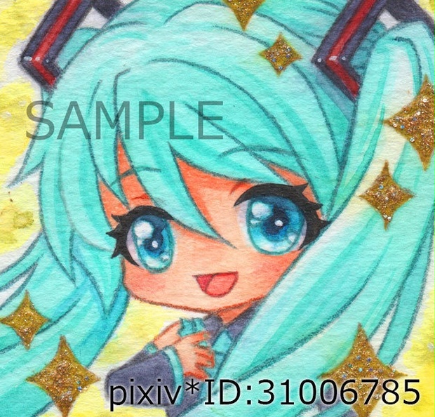 初音ミク ファンアート 手描きイラスト アナログ 水彩色鉛筆