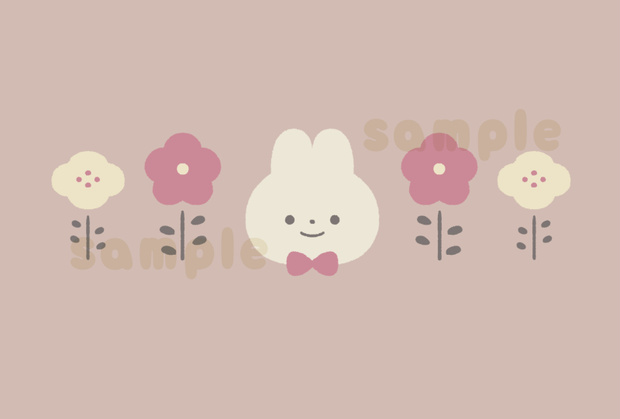 くすみカラーの花とうさぎ