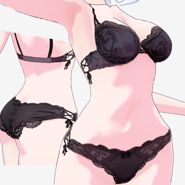【Vroid】black lace panties＆ brassiere 黒レースパンツ・ブラ