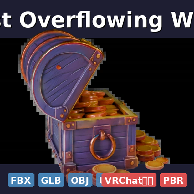 Treasure Chest Overflowing With Gold Coins (FBX, GLB, OBJ, USDZ/PBR)