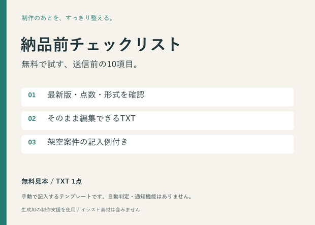 【無料】イラスト納品前チェックリスト｜編集できるTXT・記入例付き