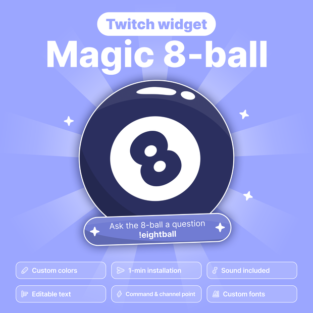 Interactive Magic 8 Ball Twitch Widget Game: Animated VTuber Streaming Overlay (Digital Download)