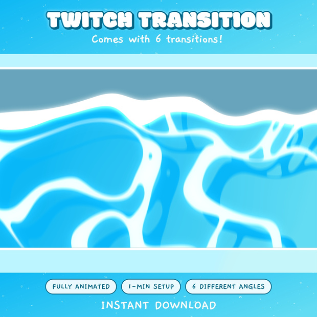 6 Animated Blue Wave Twitch Transition Pack: Streaming Assets ( Digital Download)