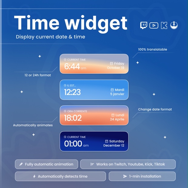 Dynamic Date & Time Widget – Sunrise, Day, Sunset, Night Themes, Rain ...