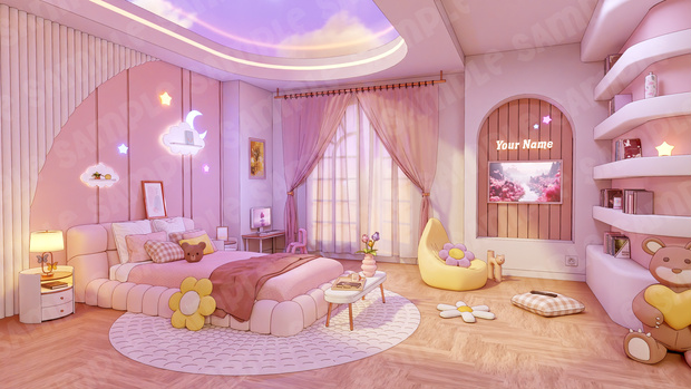 Overlay Vtuber / Lofi Stream Background / Pink & cute Bedroom / Day&Night / Wallpaper