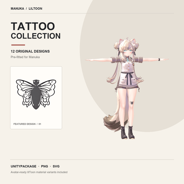 Manuka Tattoo Set · 12 Designs · Unity + PNG + SVG