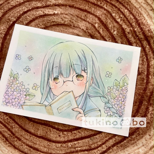 【フレーム付】イラスト手描き オリジナル 紫陽花と女の子