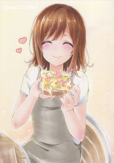 手描きイラスト もぐもぐ少女 サイズイラストボード Tina1213 Booth