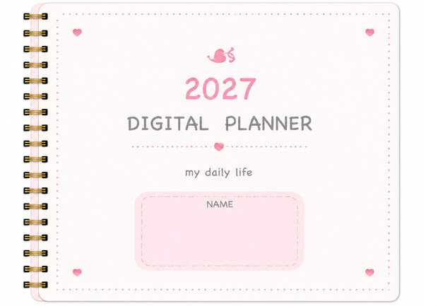2027 Digital Planner｜ピンク シンプルかわいい｜リンク付きPDF
