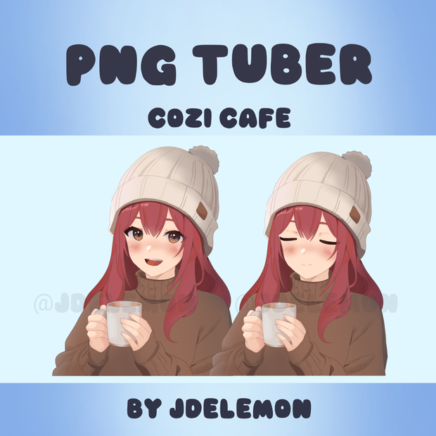 PNGTuber - Cozi Cafe Girl (Skin 1, Red hair) | VTuber Avatar For Gaming Streaming | Premade Png Tuber | Voice Reactive